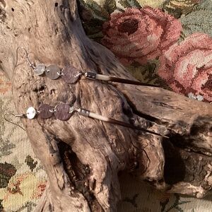 Genuine Porcupine Quill / Graduated Silver Disk Dangle Earrings